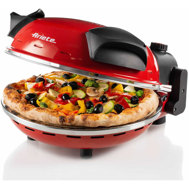 Image of 909/10 Pizza in 4' Minuti, Forno per pizza, 1200 w, 5 livelli di cottura, Temperatura Max 400°C, Pietra refrattaria anti-aderente, Rosso - Ariete
