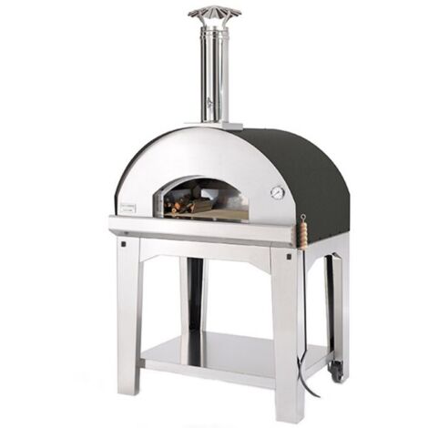 forno pizza a legna con carrello fontana "mangiafuoco" colore antracite 4 pizze