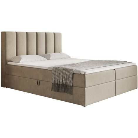 Foro Lit continental avec Matelas 140x200 cm, Surmatelas - Lit double avec rangement, Beige (Jasmine 24)