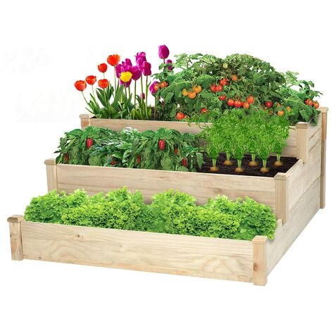 Foroo 3-Tier Raised Garden Bed Outdoor Wood Planter Kit for Plants, Herbs, and Vegetables , 47.2 x 47.2 x 22 Inches