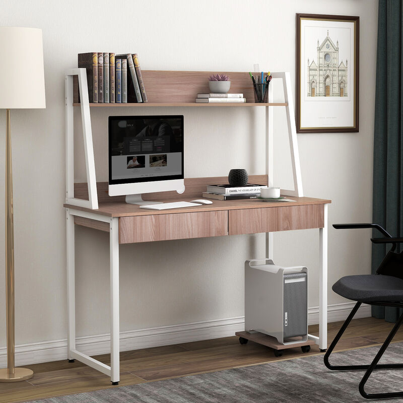 Foroo - Bureau en bois MDF et acier, table de travail au bureau, tables d'ordinateur à la maison, table de bureau avec étagères, étagère, 2 tiroirs,