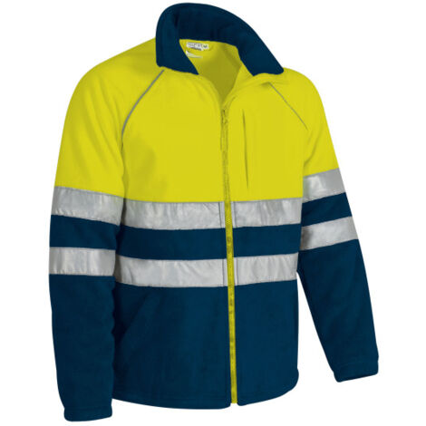 Forro polar de Alta Visibilidad con cuello alto y cintas reflectantes EN13688 y EN20471, tejido micro-polar VALENTO ANETO S Amarillo fluor / Azul marino