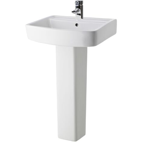 Forsbrook Square 1 Tap Hole Bathroom Basin & Full Pedestal - 520mm