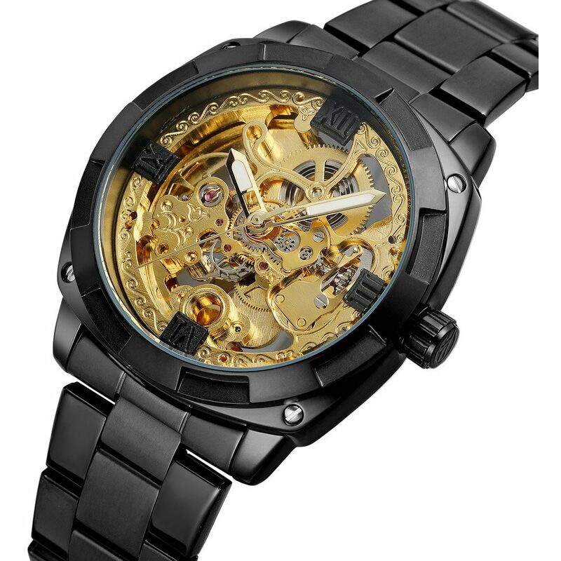 

207-1 Reloj mecanico para hombres de negocios Pantalla de tiempo Moda Casual Correa de acero inoxidable Pulsera 3ATM Reloj de pulsera masculino