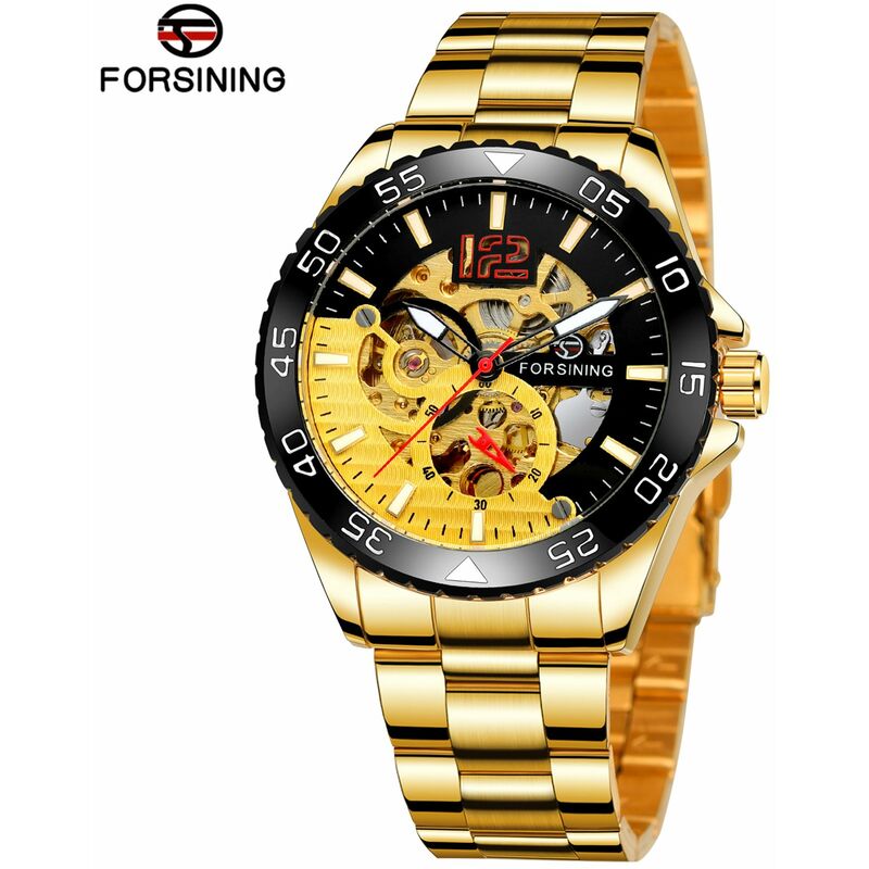 

FORSINING Reloj mecanico automatico de acero inoxidable para hombre Reloj de pulsera empresarial 3ATM,H