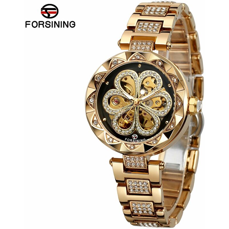 

Reloj para mujer Relojes mecanicos automaticos con correa de acero inoxidable Diseno clasico hueco Pantalla luminosa Reloj de pulsera de moda,Oro