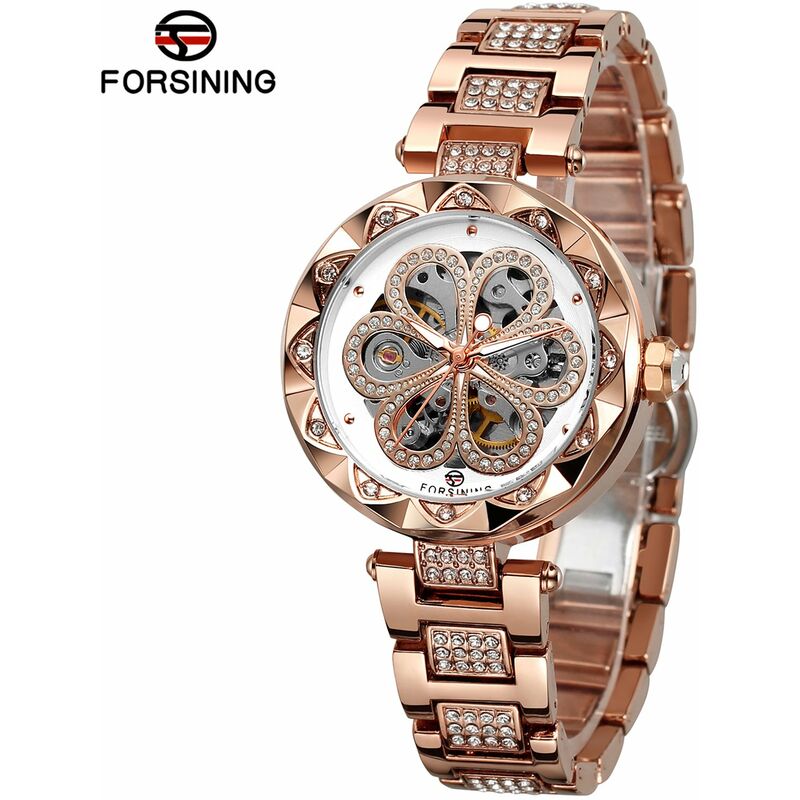 

Reloj para mujer Relojes mecanicos automaticos con correa de acero inoxidable Diseno clasico hueco Pantalla luminosa Reloj de pulsera de moda,Blanco