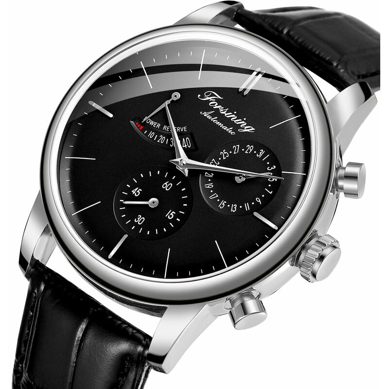 

Watch Reloj mecanico automatico para hombre con correa de cuero Reloj de pulsera informal de moda 3ATM,Negro y plata - Forsining