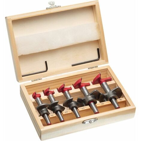 Forstner Bit 5pc 15-35mm Jeu de mèches de positionnement réglable Scie cloche à bois en carbure avec butée de profondeur (plage de profondeur 10-40mm)