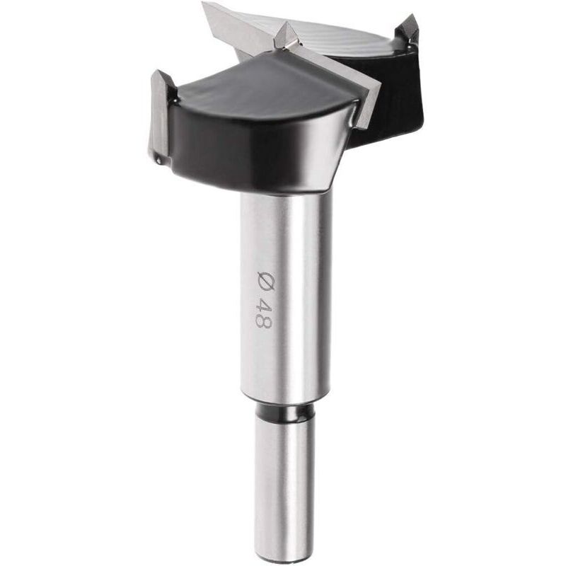 Forstner Bit for Wood Router, 48mm Tungsten Carbide Wood Auger Drill Bit for Woodworking, Hinge Hole Drilling, Boring Bit, Black/Silver