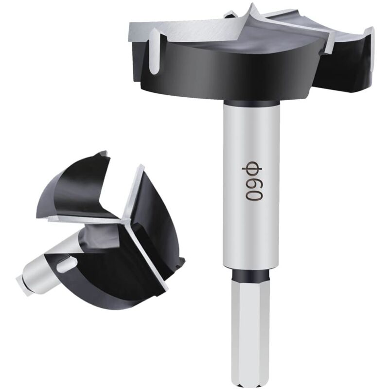 Forstner en carbure de tungstène de 60 mm pour bois dur, perceuse à bois, Foret Forstner pour Bois, coupe-bois, kit d'outils pour bois, plastique,