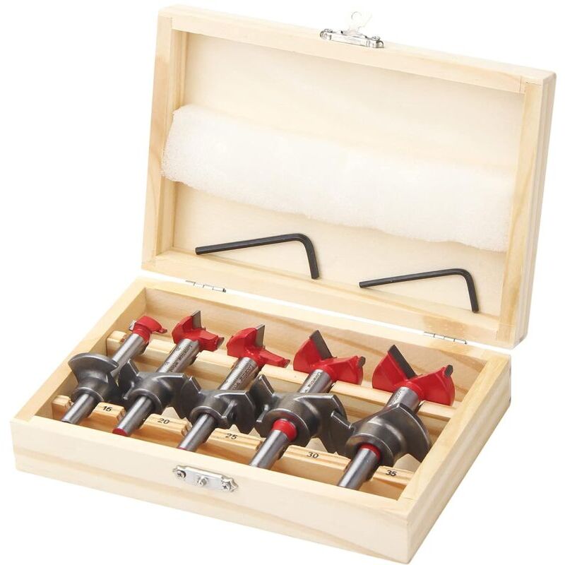 Forstner Foret, 5 pièces 15-35mm Jeu de Forets à Positionnement Réglable, Scie Cloche à Bois en Carbure Cémenté avec Butée de Profondeur