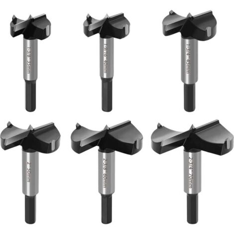 Forstner Lot de 6 forets Forstner en acier tungstène avec pointe de centrage, forets à bois et bois dur, 35 mm, 40 mm, 45 mm, 50 mm, 60 mm, 70 mm