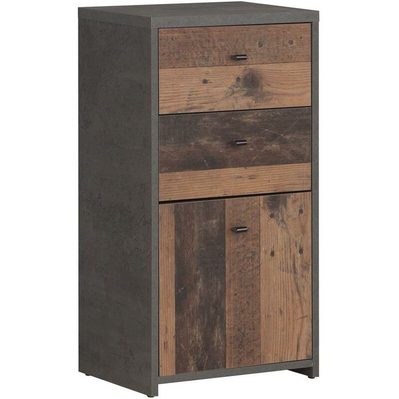 Fwstyle - Forte Industrial 1 Door 2 Drawer Storage Cabinet - Brown & Grey - Brown