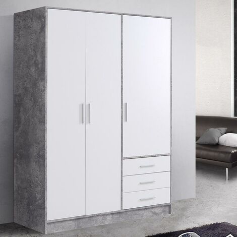 main image of "Forte Modern 3 Door 3 Drawer Combination Bedroom Wardrobe - Matt White & Co - White"