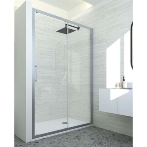 FORTE - Porta/box scorrevole - Completa di profilo per nicchia - Profili cromo - Vetro/cristallo 6 mm trasparente - Modello: Kuadro 115/120 CM - VETRO TRASPARENTE 6 MM - APERTURA 48 CM