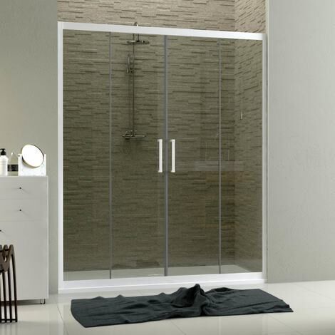 Forte – Porte de douche coulissante 120 cm – Verre trempé 6 mm transparent – Hauteur 200 cm – PVC antibactérien blanc – Ouverture réversible