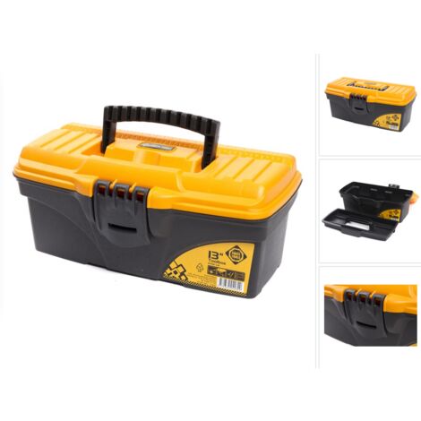 FORTE Tools Toolbox in 16,5x13,6x32 cm, Werkzeugkoffer, Koffer mit Metall-Laschen und internen Organizer, herausnehmbar, abschließbar ( 000051144545 )