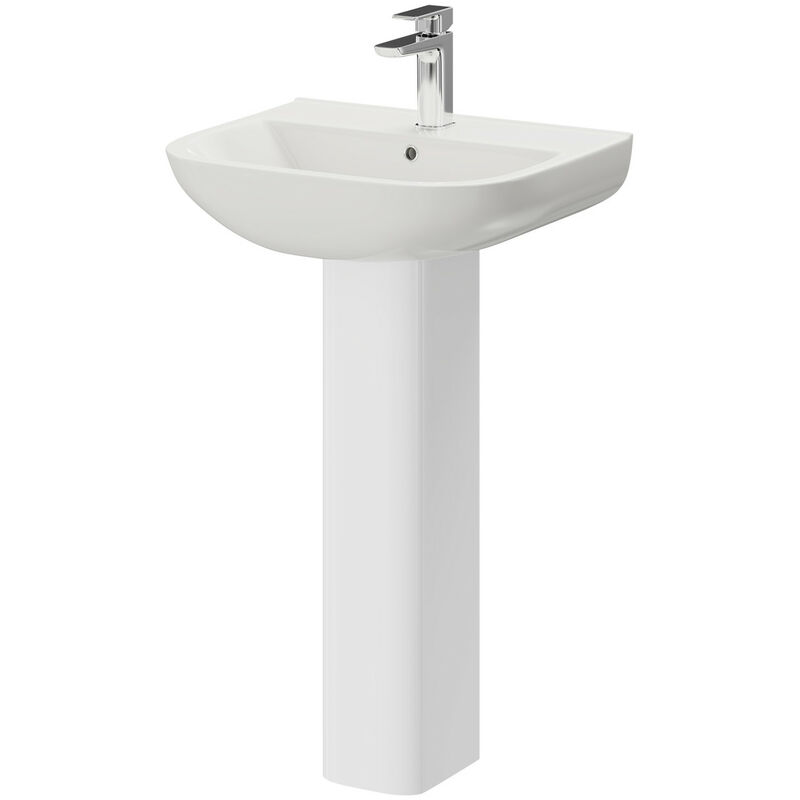 Forth 520mm Basin with 1 Tap Hole and Full Pedestal - White - Wholesale Domestic