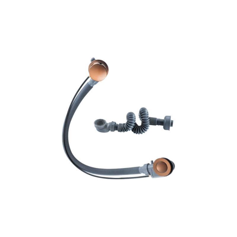 Calvi Bonde de baignoire apparente - commande rotative et remplissage intégré - bonde allongée - finition cuivre brossé - Fortifura