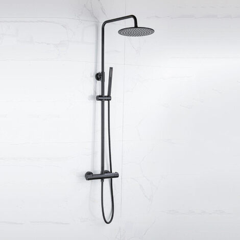 Fortifura Calvi Colonne de douche pluie thermostatique avec douche de tête 21.8 avec douchette stick Noir mat