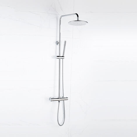 Fortifura Calvi Colonne de douche pluie thermostatique avec douche de tête 25cm et douchette stick Chrome