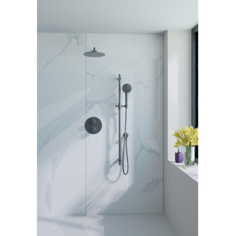 Fortifura Calvi Douche encastrée - rond - thermostatique - bras mural - barre de douche - 25cm douche principale - douchette à main ronde - Gunmetal