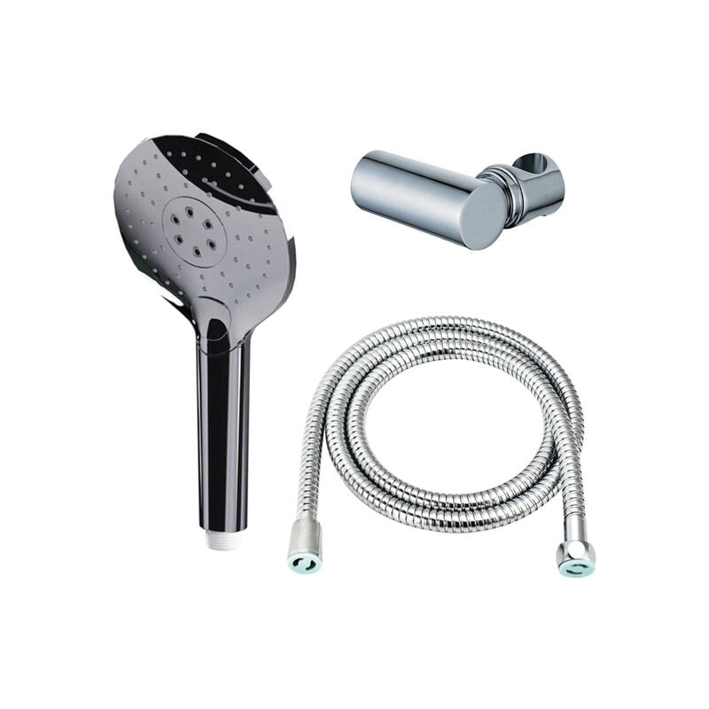 Calvi Douchette à main - Ø12 cm - rond - 3 jets - avec support - flexible anti torsion - 150 cm - chrome - Fortifura