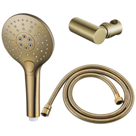 Fortifura Calvi Douchette à main - Ø12 cm - rond - 3 jets - avec support - flexible anti torsion - 150 cm - Laiton brossé PVD