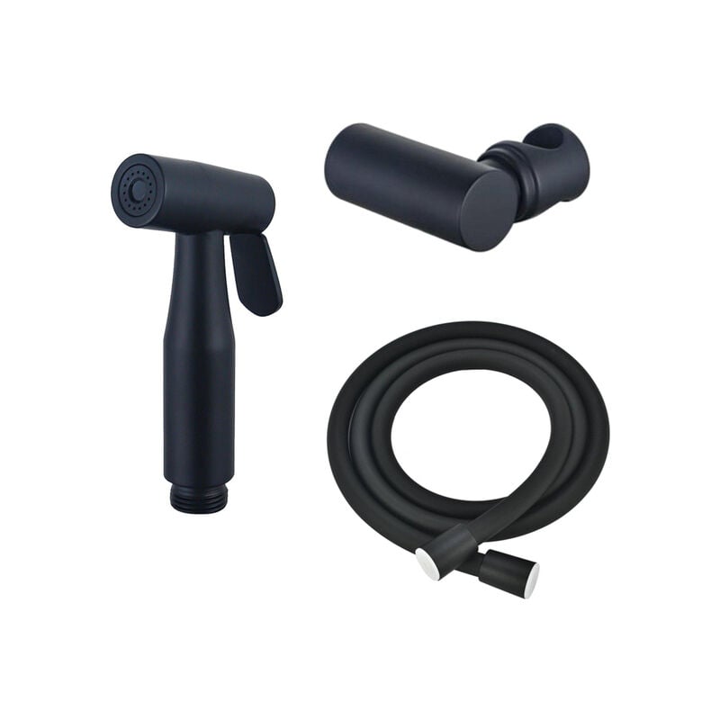 Fortifura - Calvi ensemble bidet - douchette - tuyau de 150 cm - support – Noir mat