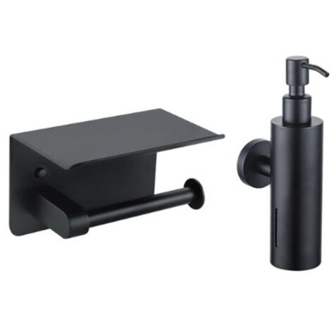 Fortifura Calvi ensemble d'accessoires de toilette - distributeur de savon - porte-rouleau - avec plateau - noir mat