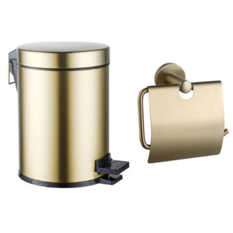 Fortifura Calvi ensemble d'accessoires pour toilettes - porte-rouleau - avec couvercle - poubelle à pédale - 5 litres - laiton brossé