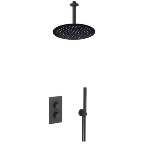 Fortifura Calvi Ensemble de douche à encastrer - thermostatique - bras plafond - douche principale de 30 cm - douchette à main - flexible de douche