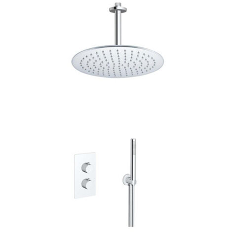 Fortifura Calvi Ensemble de douche à encastrer - thermostatique - bras plafond - douche principale de 30 cm - douchette à main - flexible de douche