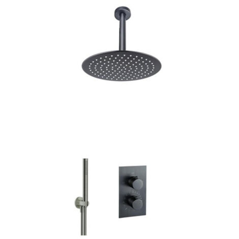 Fortifura Calvi Ensemble de douche à encastrer - thermostatique - bras plafond - douche principale de 30 cm - douchette à main - flexible de douche