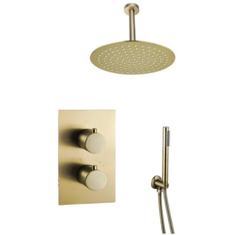Fortifura Calvi Ensemble de douche à encastrer - thermostatique - bras plafond - douche principale de 30 cm - douchette à main - flexible de douche