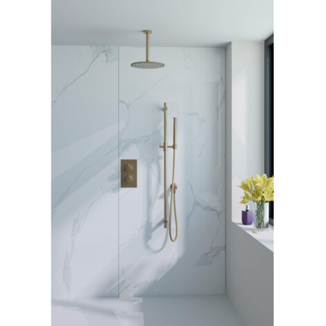 Fortifura Calvi Ensemble de douche à encastrer - thermostatique - bras plafond - glissière - douche principale de 30 cm - douchette à main - flexible