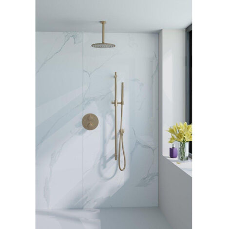 Fortifura Calvi Ensemble de douche à l'italienne - rond - thermostatique - bras mural - glijstang - douche principale de 25 cm - douchette à main -