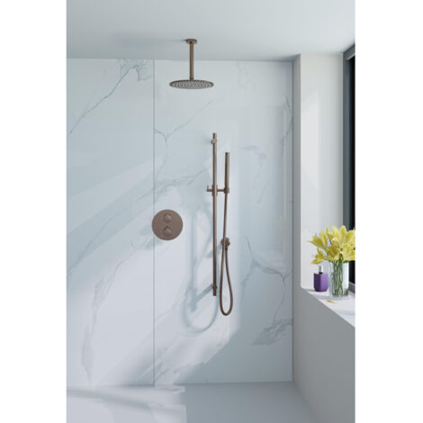 Fortifura Calvi Ensemble de douche à l'italienne - rond - thermostatique - bras plafond - glijstang - douche principale de 25 cm - douchette à main -