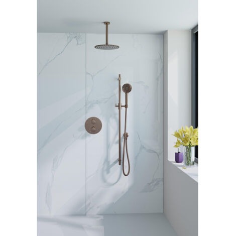 Fortifura Calvi Ensemble de douche à l'italienne - rond - thermostatique - bras plafond - glijstang - douche principale de 25 cm - douchette ronde -