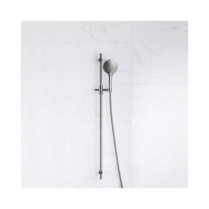 Calvi Ensemble de douche avec barre curseur - douchette ronde - flexible en métal - Gunmetal pvd (Anthracite) - Fortifura
