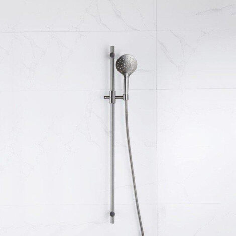 Fortifura Calvi Ensemble de douche avec barre curseur - douchette ronde - flexible en métal - Gunmetal PVD (Anthracite)