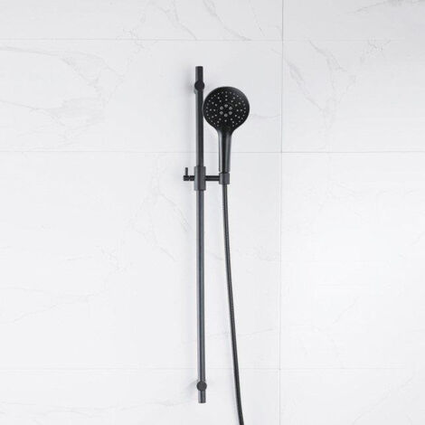 Fortifura Calvi Ensemble de douche avec barre curseur - douchette ronde - flexible en métal - Noir mat
