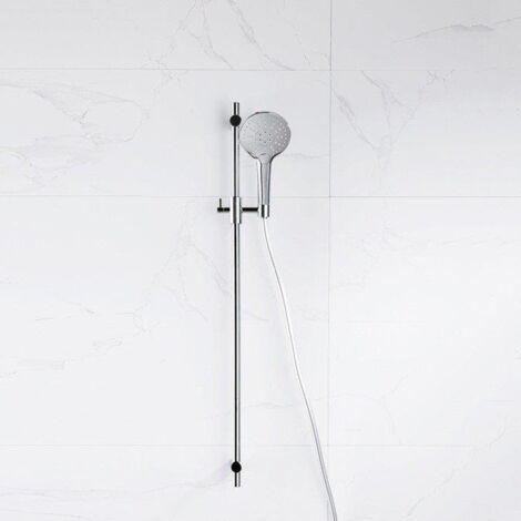 Fortifura Calvi Ensemble de douche avec barre curseur - douchette ronde - flexible lisse - Chrome