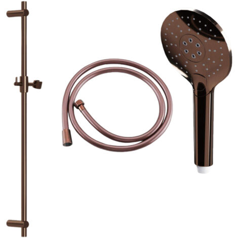 Fortifura Calvi Ensemble de douche avec barre curseur - douchette ronde - flexible lisse - Cuivre brossé