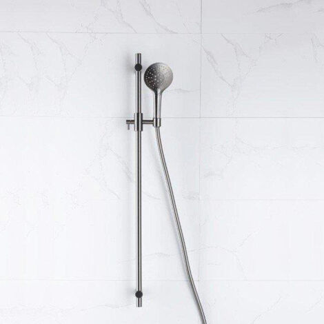 Fortifura Calvi Ensemble de douche avec barre curseur - douchette ronde - flexible lisse - Gunmetal PVD (Anthracite)