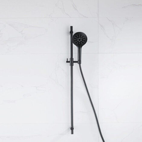 Fortifura Calvi Ensemble de douche avec barre curseur - douchette ronde - flexible lisse - Noir mat