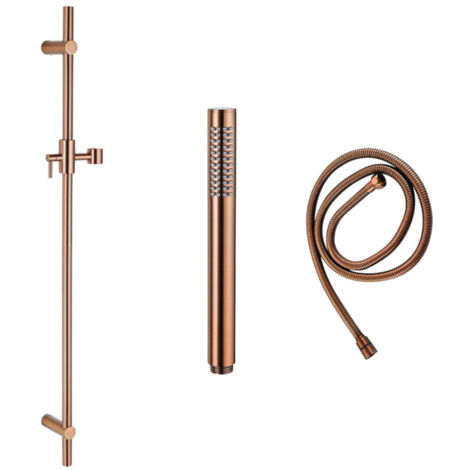 Fortifura Calvi Ensemble de douche avec barre curseur - douchette stylo - flexible en métal - Cuivre brossé