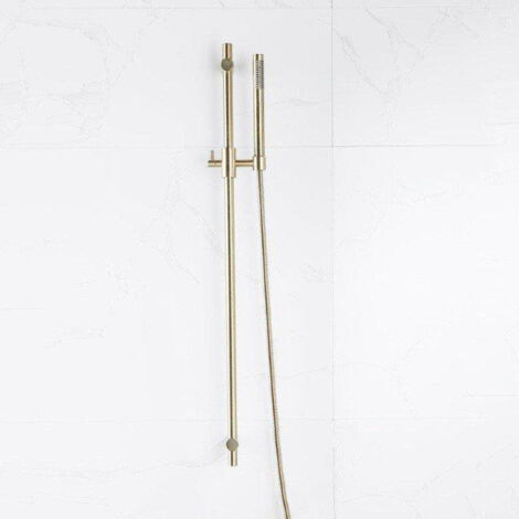 Fortifura Calvi Ensemble de douche avec barre curseur - douchette stylo - flexible en métal - Laiton brossé (doré)