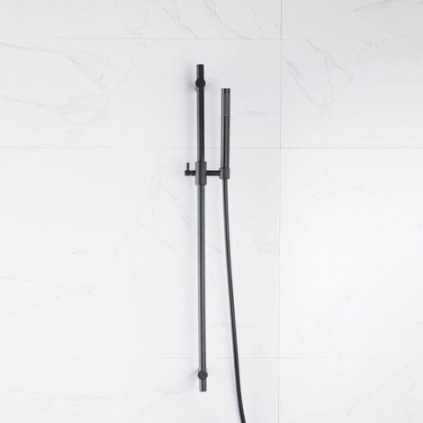 Fortifura Calvi Ensemble de douche avec barre curseur - douchette stylo - flexible en métal - Noir mat